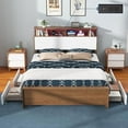 thumbnail image 1 of VanAcc Queen Bed Frame with 49" Tall Bookcase Headboard, Metal Platform Bed with 4 Storage Drawers, LED Lights & Charging Station, Rustic Brown, 1 of 7