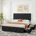 thumbnail image 1 of Queen Bed Frame with Adjustable Upholstered Headboard and 4 Storage Drawers, Faux Leather Upholstered Platform Beds, Diamond Stitched Button Tufted, Black, 1 of 11