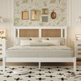 thumbnail image 1 of Queen Bed Frame with Boho Natural Rattan Headboard,Minimalist Platform Bed Frame with Solid Wood Slats Support for Bedroom,Guest-Room,No Box Spring Needed,Easy Assembly,83.3"x63.4"x35",White, 1 of 8