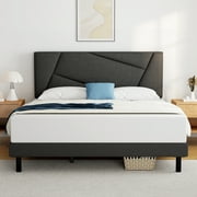Queen Bed Frame, HAIIDE Queen Size Platform Bed Frame with Fabric Upholstered Headboard, Dark Grey