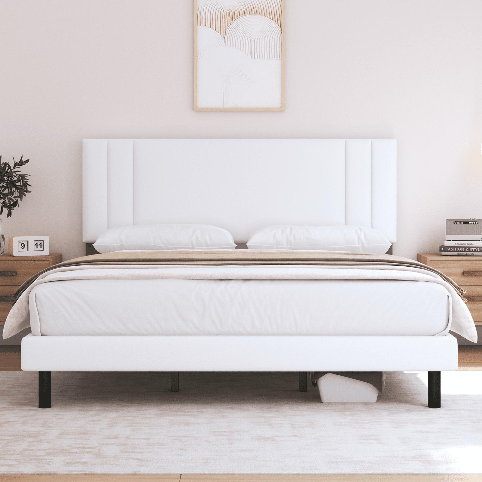 HAIIDE Modern Queen Bed Frame with Fabric Upholstered Headboard, No Box