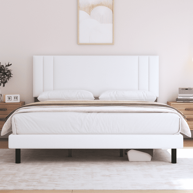 HAIIDE Modern Queen Bed Frame with Fabric Upholstered Headboard, No Box