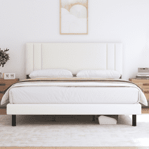 Queen Bed Frame,HAIIDE Queen Size Platform Bed Frames with Fabric Upholstered Headboard,No Box Spring Needed,Beige