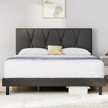 Queen Bed Frame, HAIIDE Queen Size Platform Bed With Fabric Upholstered Headboard, Dark Grey