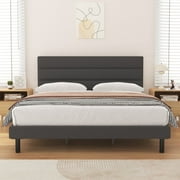 Queen Bed Frame, HAIIDE Queen Size Platform Bed with Wingback Fabric Upholstered Headboard, Dark Gray