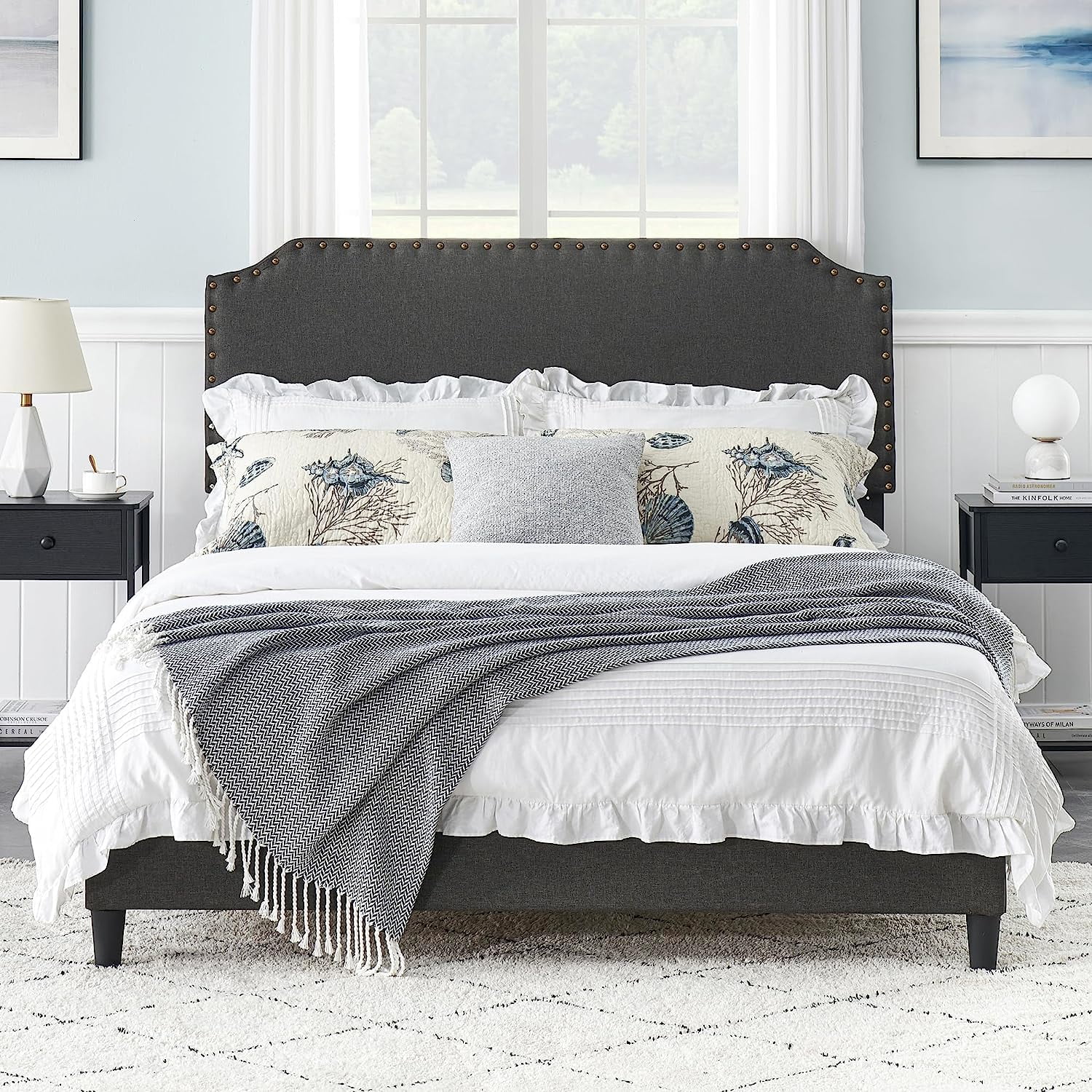 Queen Bed Frame with Headboard Adjustable Upholstered Bed Frame Queen