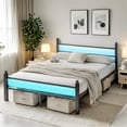 thumbnail image 1 of Chuangshuo Guard Queen Size Bed Frame with LED Storage Headboard Shelf , Metal Platform Bed, Noise-Free, Black, 1 of 8