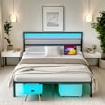thumbnail image 1 of Chuangshuo Guard Queen Size Bed Frame with LED Storage Headboard Shelf, Noise-Free, Metal Platform Bed, Black, 1 of 7