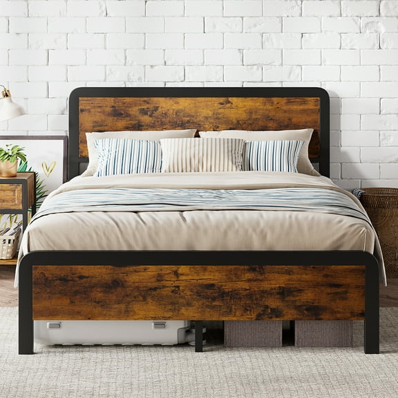 Queen Bed Frame with Headboard, Platform Bed Frame with Safe Rounded Corners & Strong Metal Slats Support, Mattress Foundation/Noise-Free/No Box Spring Needed