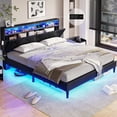 thumbnail image 1 of Queen Bed Frame with LED Lights and Charging Station,Storage Bed Frame with Adjustable Headboard, Faux Leather Upholstered Bed with Adjustable Headboard, Black, 1 of 7