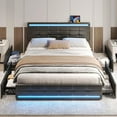 thumbnail image 1 of Queen Bed Frame with LED Lights Leather Platform Bed with Storage Drawers and Charging Station, Upholstered Bed Frame with Adjustable Headboard, No Box Spring Needed, Black, 1 of 9