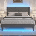 thumbnail image 1 of Queen Bed Frame with LED Lights, Upholstered Velvet Platform Bed Frames with Button Tufted Wingback Headboard & Footboard - Wooden Slats Support, No Box Spring Needed, Dark gery, 1 of 8