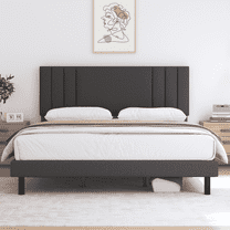 Queen Bed Frame, Lecuneey Platform Bed Frames Queen Size with Fabric Upholstered Headboard, No Box Spring Needed, Grey