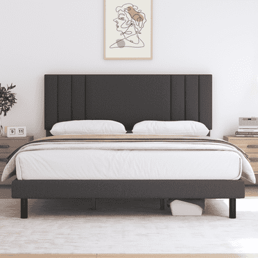 Queen Bed Frame, Lecuneey Platform Bed Frames Queen Size with Fabric Upholstered Headboard, No Box Spring Needed, Grey