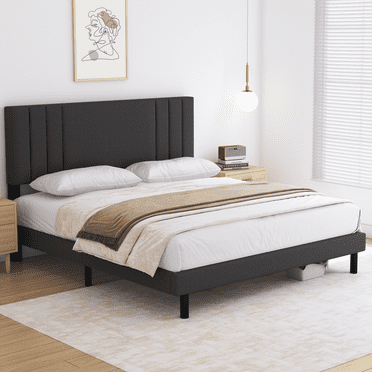 Queen Bed Frame, Lecuneey Platform Bed Frames Queen Size with Fabric Upholstered Headboard, No Box Spring Needed, Grey