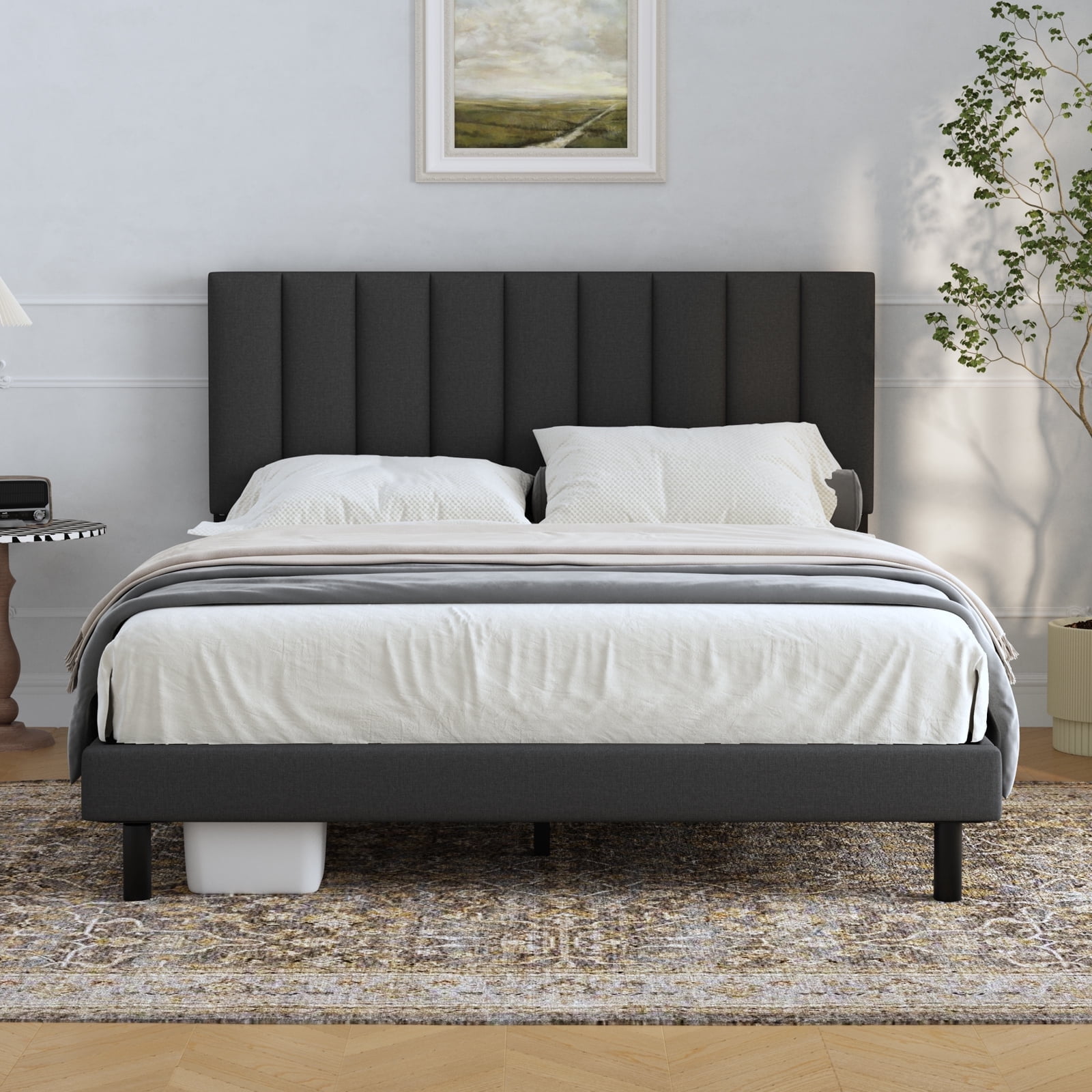 Queen Bed Frame, Lecuneey Queen Size Platform Bed Frame with Fabric Upholstered Headboard and ...