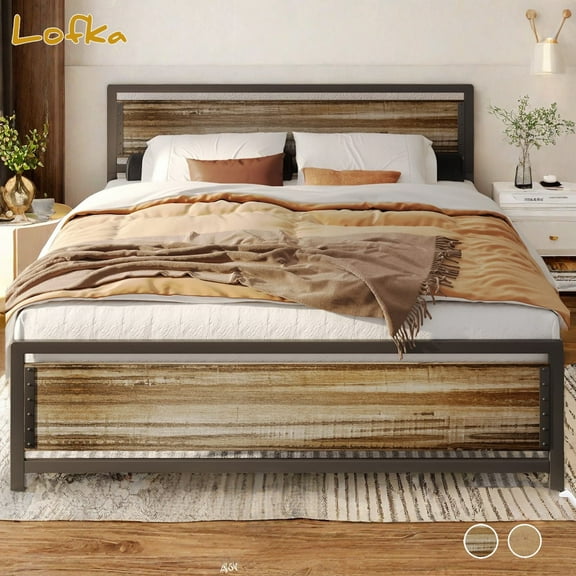 Queen Bed Frame, Lofka Queen Size Platform Bed Frame with Wooden Headboard and Footboard, 800lbs, Gray