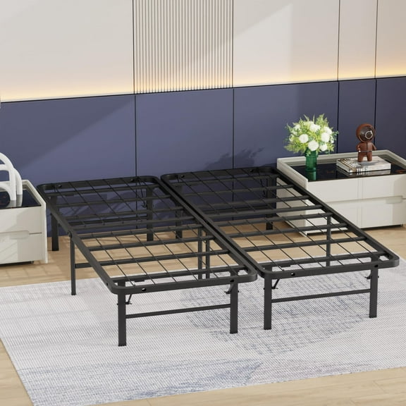 Queen Bed Frame Metal Platform Bed Frame Queen Size 14 Inch Mattress Foundation Box Spring Replacement Heavy Duty Steel Slat Noise-Free Easy Assembly,Black