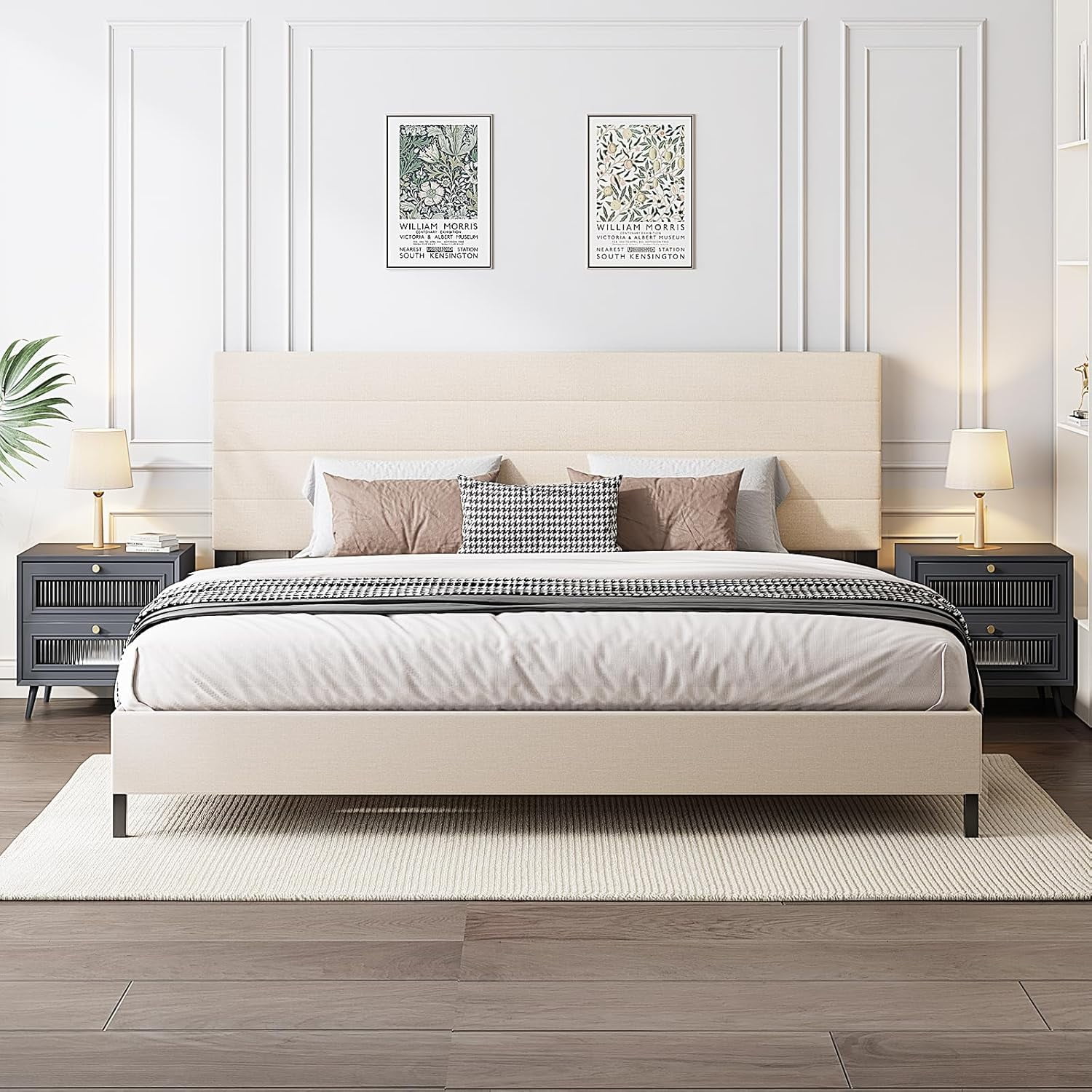 Queen Bed Frame Modern Upholstered Bed Frame with Adjustable Linen ...