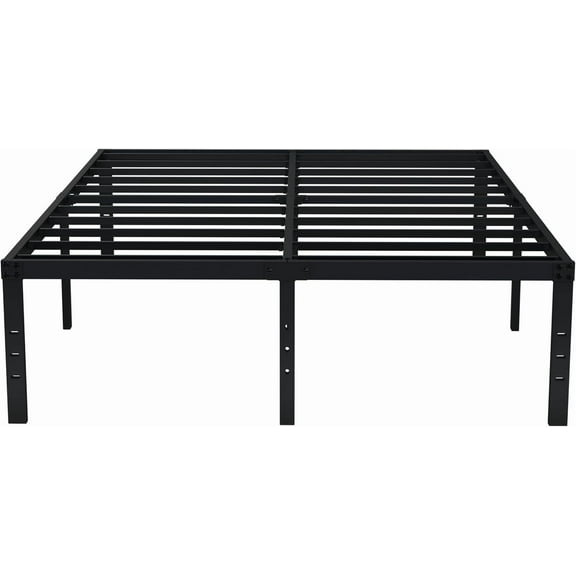 Queen Bed Frame No Box Spring Needed 18 Inch Heavy Duty Metal Tall Platform Bed Frame Queen Size with Large Storage Space, Easy Assembly, Black
