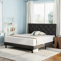 Queen Bed Frame, Queen Size Platform Bed with Wingback Headboard, Dark Grey