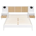 thumbnail image 1 of Queen Bed Frame With Rattan Headboard And 2 Nightstands, Farmhouse Wood Platform Bed With Built-in Lamps And Strong Wood Slats Support, No Box Spring Needed, 1 of 9