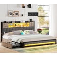thumbnail image 1 of Queen Bed Frame with Storage Headboard & 4 Drawers, LED Upholstered Bed Frame Queen Size with Type-C & USB Ports, Metal Queen Platform Storage Light up Bed Frame, No Box Spring Needed, Charcoal Gray, 1 of 9
