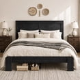 thumbnail image 1 of Queen Bed Frame for 800lbs Weight Capacity, Farmhouse Wooden Queen Platform Bed with Headboard, Wood Slat Support, No Box Spring Needed, Easy Assembly, Black, 1 of 7
