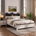 thumbnail image 1 of Queen Bed Frame with Storage Headboard and Charging Station, Bed Frame with LED Lights and USB Ports, Wooden Platform Bed Queen Size No Box Spring Needed, Black and White, 1 of 10
