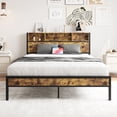 thumbnail image 1 of Queen Bed Frame with Storage Headboard & Charging Station, Metal Platform Bed with Bookcase Shelves, No Box Spring Required, Quiet Assembly Design, Black Modern Bedroom Furniture, 1 of 7