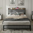 thumbnail image 1 of Queen Bed Frame,Storage Headboard with Charging Station,Solid and Stable,Noise Free,No Box Spring Needed,Easy Assembly,Metal Platform Queen Size Bed Frame,86.3"x62"x40.5",Dark Gray, 1 of 8