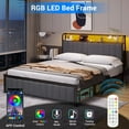 Queen Size LED Bed Frame with Storage, Upholstered Metal Platform, USB