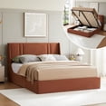 thumbnail image 1 of Zanmintaobo Queen Size Fabric Upholstered Lift up Storage Platform Bed Frame with Wingback Headboard, Ocher, 1 of 12