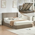 thumbnail image 1 of Queen Bed Frame with Storage, Upholstered Platform Bed with Lift up Hydraulic System, Linen Fabric Wingback Headboard, Wood Slats Support, Easy Assembly, No Box Spring Needed, Brown, 1 of 10
