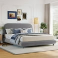 thumbnail image 1 of Queen Bed Frame with Thick Fabric, Teddy Fleece Upholstered Platform Bed with Solid Frame and Stylish Curve-shaped Design for Bedroom, Easy Assembly, No Box Spring Needed, Gray, 1 of 7