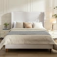 thumbnail image 1 of Queen Bed Frame Upholstered Bed with Tall Headboard, Chenille Platform Bed Queen Size, No Box Spring Needed, Easy Assembly, Ivory, 1 of 6