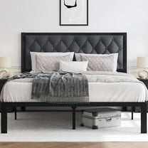 Queen Bed Frame with Upholstered Button Tufted Headboard, Bed Frame Platform Metal Slats Support, Under Bed Storage, No Box Spring Needed, Noise-Free, Easy Assembly, Grey