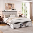 thumbnail image 1 of Queen Bed Frame with Upholstered Headboard and Wood Platform, Storage Headboard with Charging Station and LED, Bed Frame with Pet Bed, No Noise, No Box Spring Needed, Easy Assembly, Antique White, 1 of 9