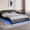 thumbnail image 1 of Queen Bed Frame Wave Like Curve Upholstered Platform Bed Frame with RGB Led Lights Underneath, Strong Wood Slats Support,Black, 1 of 12