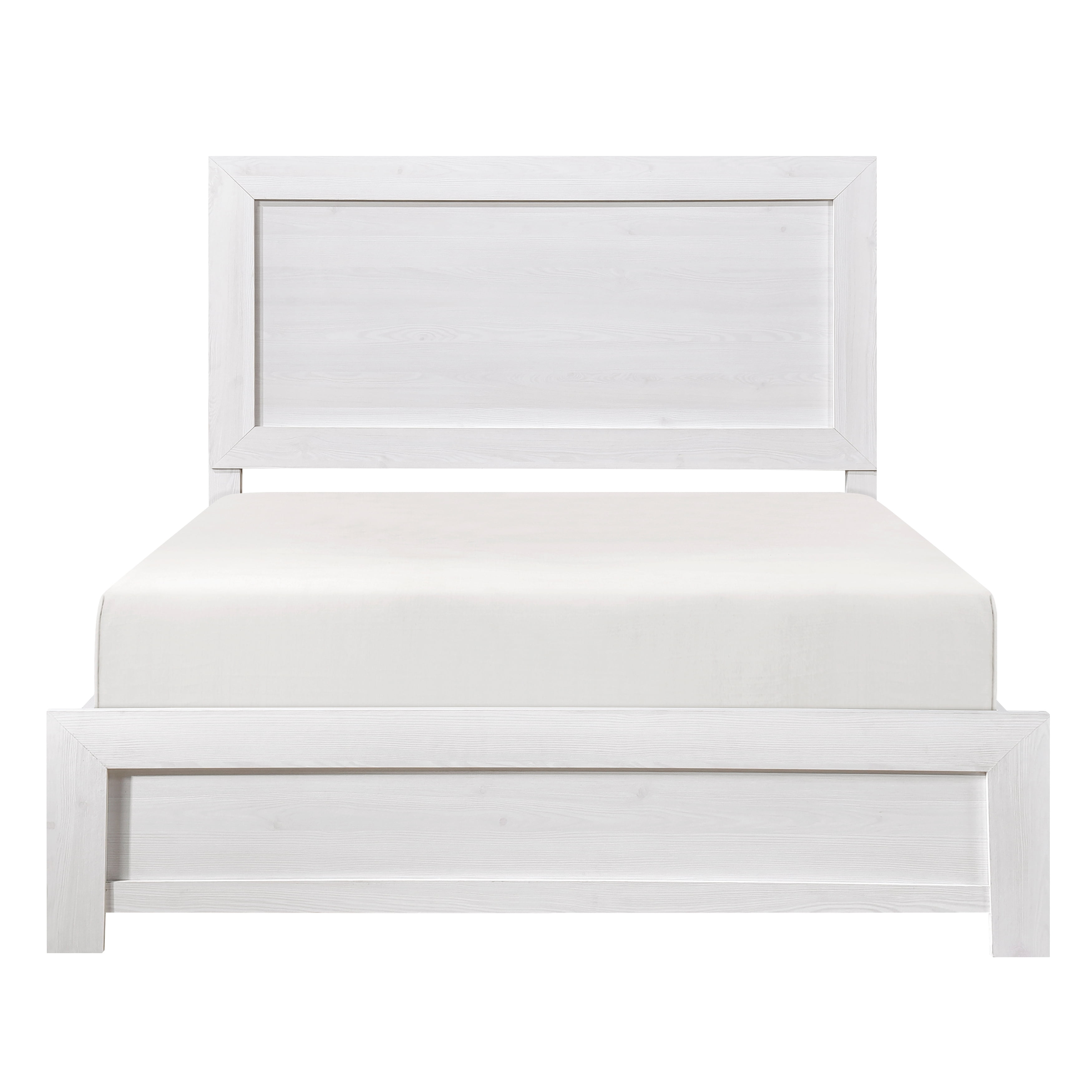 Queen Bed Frame White Wood Bedroom Furniture, 63.5"x84", Panel Design — free download