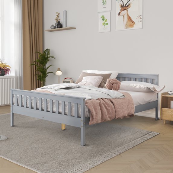 Queen Bed Frame with headboard, Wood Platform Bed Frame with Wood Slat Support, Modern Platform Bed for Teens, Boys, Girls, No Box Spring Needed, Grey
