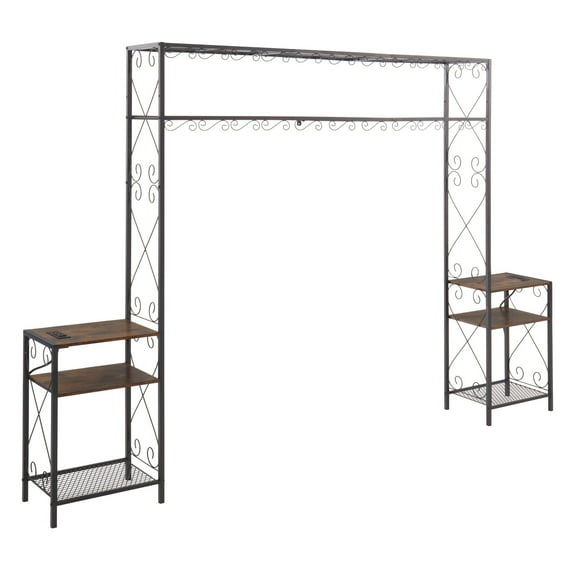 Queen Bed Frame with 2 Nightstands - Rustic Brown, Bookcase Headboard with Storage, Iron & Wood, Easy Assembly