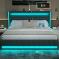 thumbnail image 1 of Queen Bed Frame with Adjustable Headboard, LED Lights, Upholstered Platform, 1 of 8