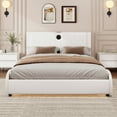 thumbnail image 1 of Queen Bed Frame with Built-In Bluetooth Speakers & RGB LED Lighting, Luxury PU Leather Headboard, Box Spring Free, Quick Assembly, White, 1 of 9