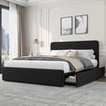 thumbnail image 1 of Queen Bed Frame with Headboard & Storage Drawers, Corduroy Upholstered Platform Bed, No Box Spring Needed, Noise-Free, Easy Assembly, Black, 1 of 7