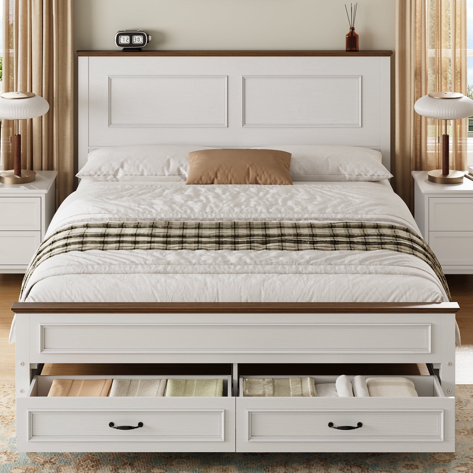 Queen Frame Queen Bed Frame with Headboard, Wood Bed Frame Queen Size with Storage ...