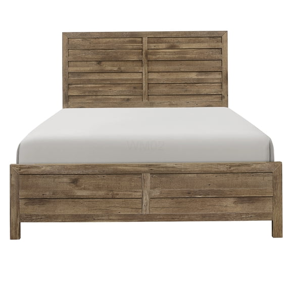 Queen Bed Frame with Headboard and Footboard, Weathered Pine Brown Finish Farmhouse Bedroom Furniture
