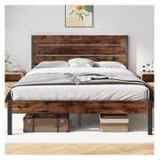 Queen Bed Frame with Headboard and Footboard, with Under Bed Storage, All-Metal Support System, No Box Spring Needed, Easy Assembly,Rustic Brown