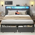 thumbnail image 1 of Fluest Queen Bed Frame with 2-Tier Storage Headboard, Metal Bed Frame with Storage Drawers & Built-in Charging Station & LED, Noise-Free, No Box Spring Needed, Easy Assembly, Rustic Grey, 1 of 7
