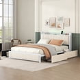 thumbnail image 1 of Queen Bed Frame with LED Headboard, Upholstered Bed with 4 Storage Drawers and USB Ports, Beige, 1 of 7